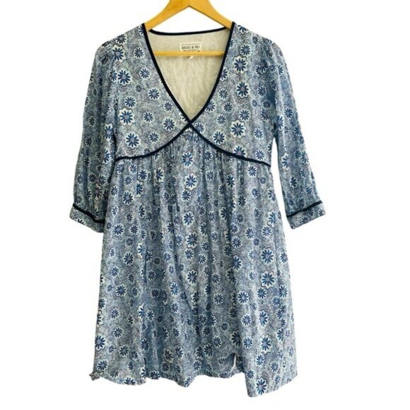 Beau & Ro Curate by Sara Rossi Blue Floral Dress with Blue Trim Size XS - Picture 1 of 6